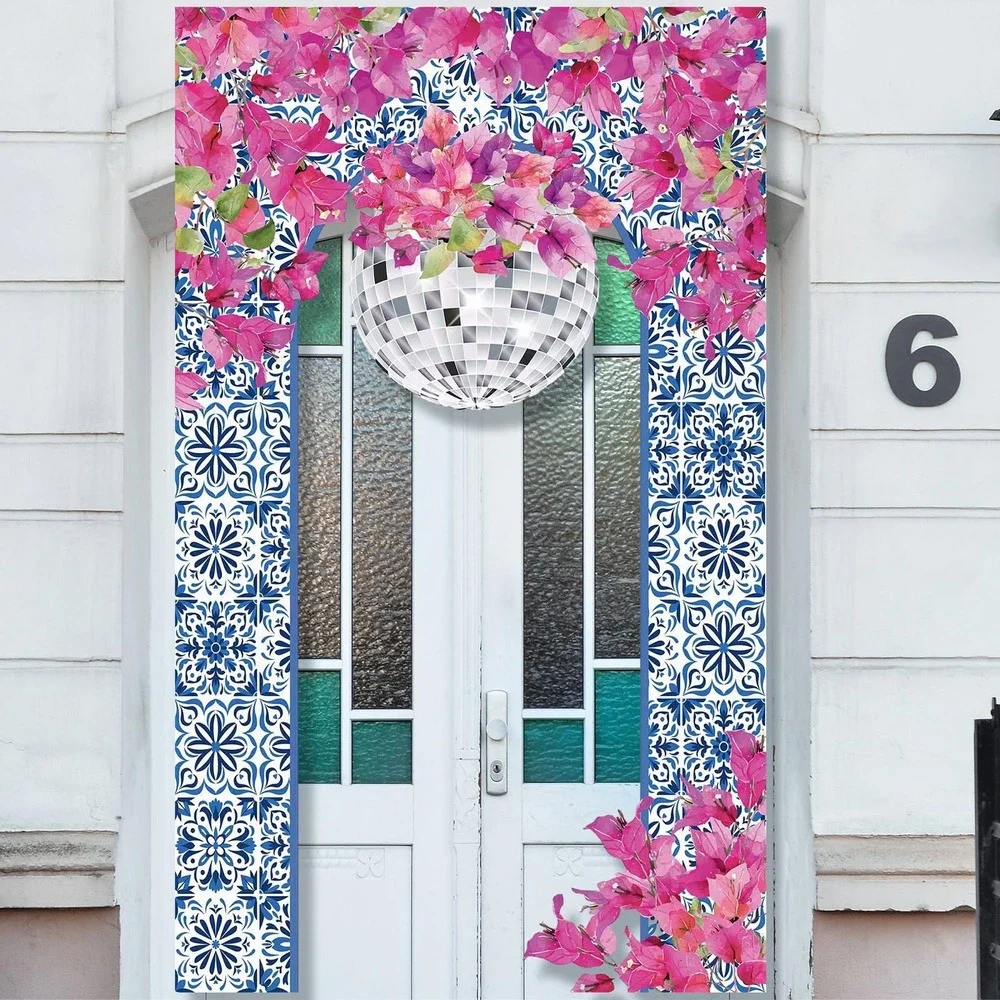 NWT Mindsoft Mama Disco Party Porch Door Banner Backdrop Blue Pink 98x59